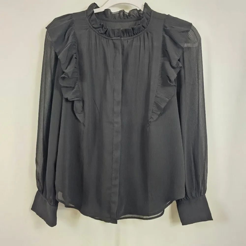 Ann Taylor Mock Neck Long Sleeve Blouse in Black - Size S